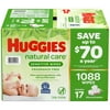 Huggies Natural Care Sensitive Baby Wipes, Unscented, 17 Flip-Top Packs (1088 Wipes Total)