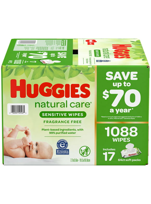 Huggies Natural Care Sensitive Baby Wipes, Unscented, (17 flip-top pks., 1088 wipes)