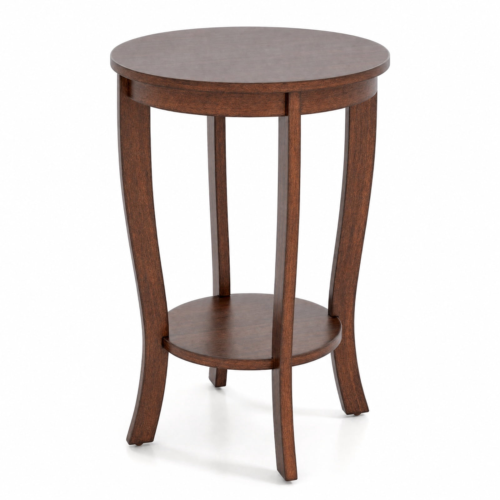 Furnibear 2 Tier Round End Table with Solid Rubber Wood Legs and Lower Storage Shelf for Living Room Bedroom and Small Spaces, Brown