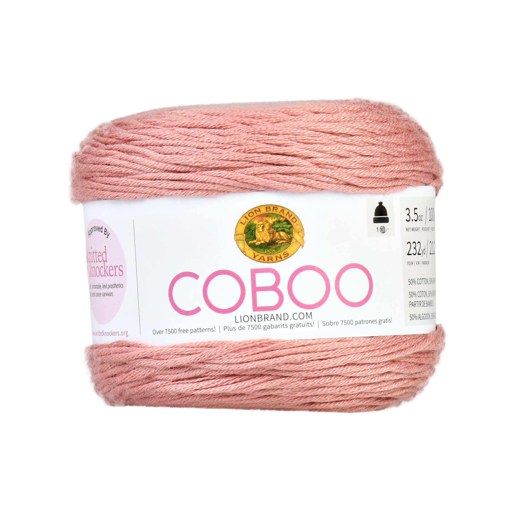 Lion Brand Medium Cotton Bamboo Mauve Yarn, 232 yd