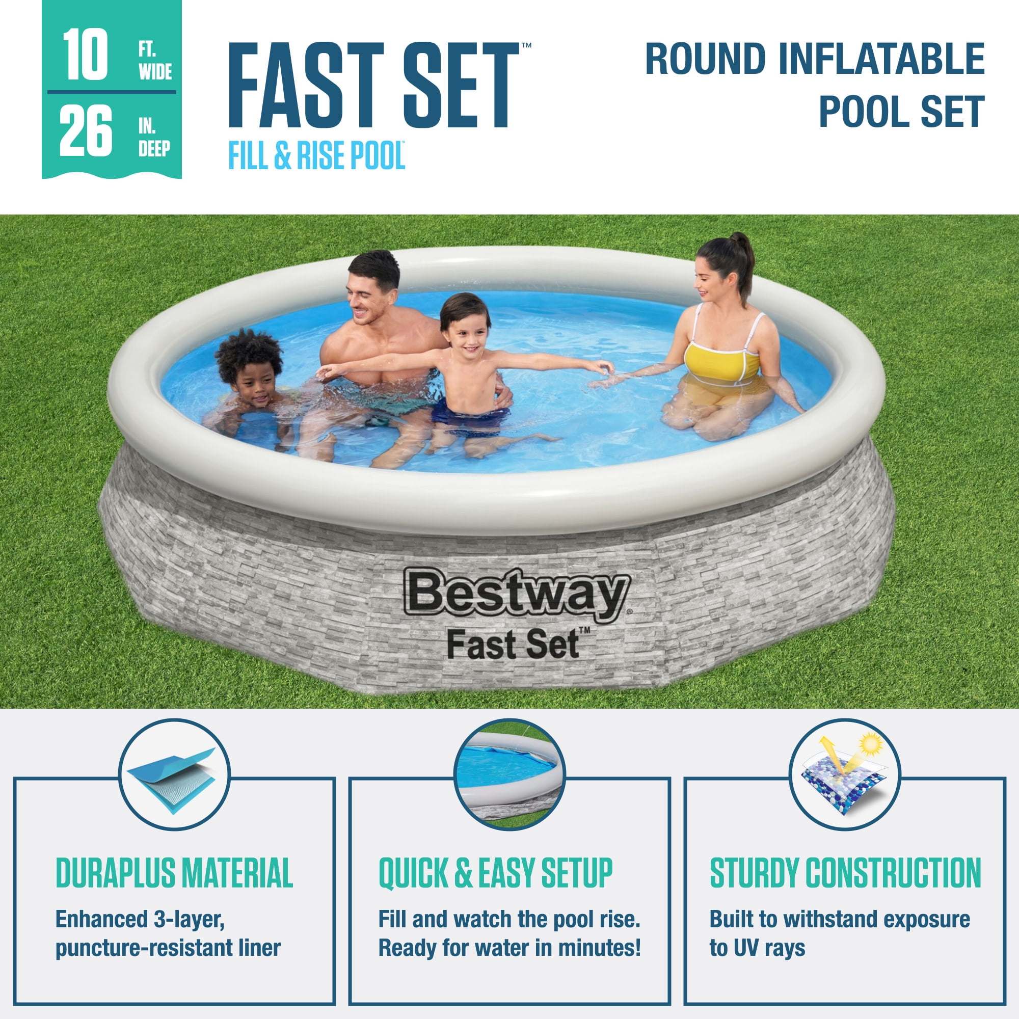 Bestway Fast Set 10' x 26" Stacked Stone Inflatable Swimming Pool Set