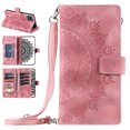 thumbnail image 1 of Nalacover for Samsung Galaxy A12 5G Embossed Floral Pattern PU Leather Crossbody Case with Shoulder Strap,Shockproof Magnetic Flip Kickstand Credit Card Slots Zipper Pocket Wallet Phone Case,Pink, 1 of 10