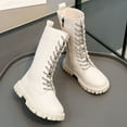 thumbnail image 4 of Leozcaa Kid's Girls Combat Riding Winter Boots Leather Lace-Up Zipper Mid Calf Booties for Toddler, 4 of 9