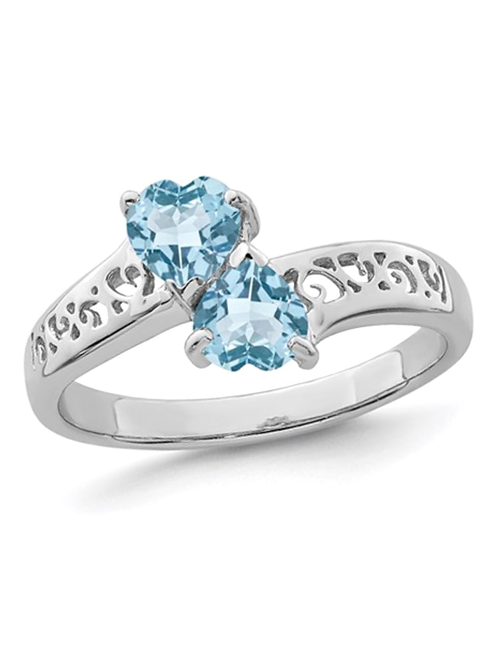STERLING SILVER SWISS BLUE TOPAZ WITH DIAMOND ACCENTS HEART  RING SIZE 7