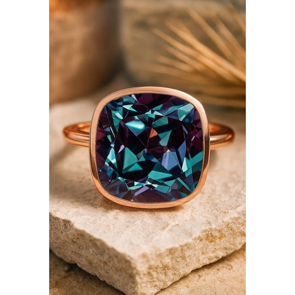 Alexandrite Ring - Cushion Cut Gemstone Ring - Solitaire Gemstone - Anniversary Ring For Wife - June Birthstone - Christmas Gifts