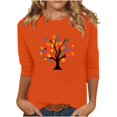 thumbnail image 2 of Heisall Women's Spring Autumn Tops 3/4 Sleeve Round Neck Casual Fashion Blouses Orange Festival Print Shirts, 2 of 4