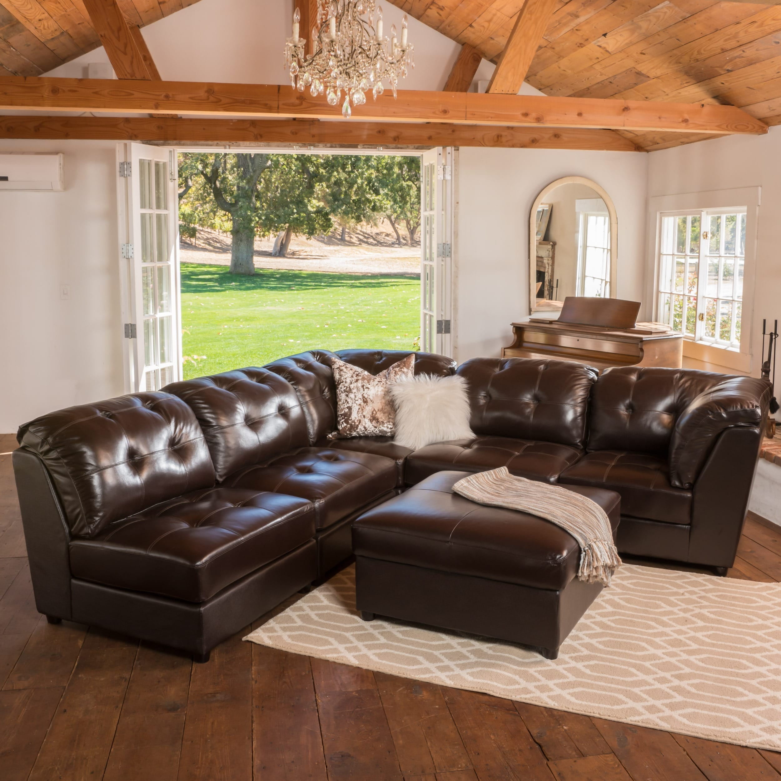 Christopher Knight Home Regen 6 Piece Tufted Leather Sectional Sofa