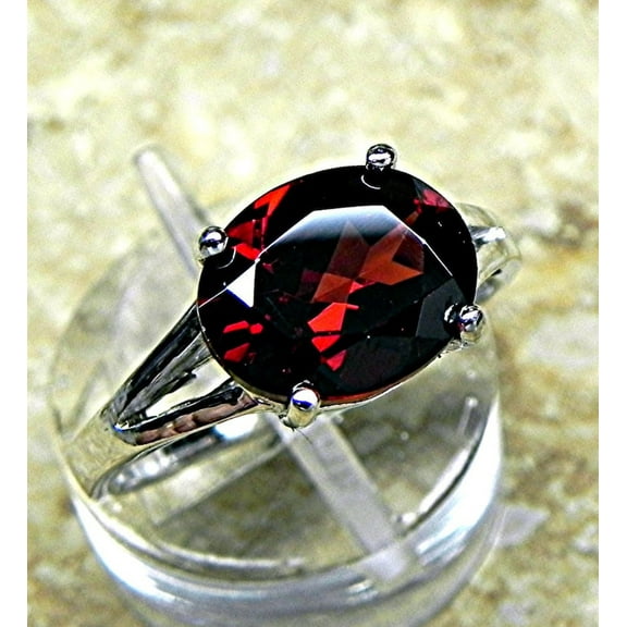 natural garnet ring 925 sterling silver solitaire engagement ring January birthstone red gemstone ring