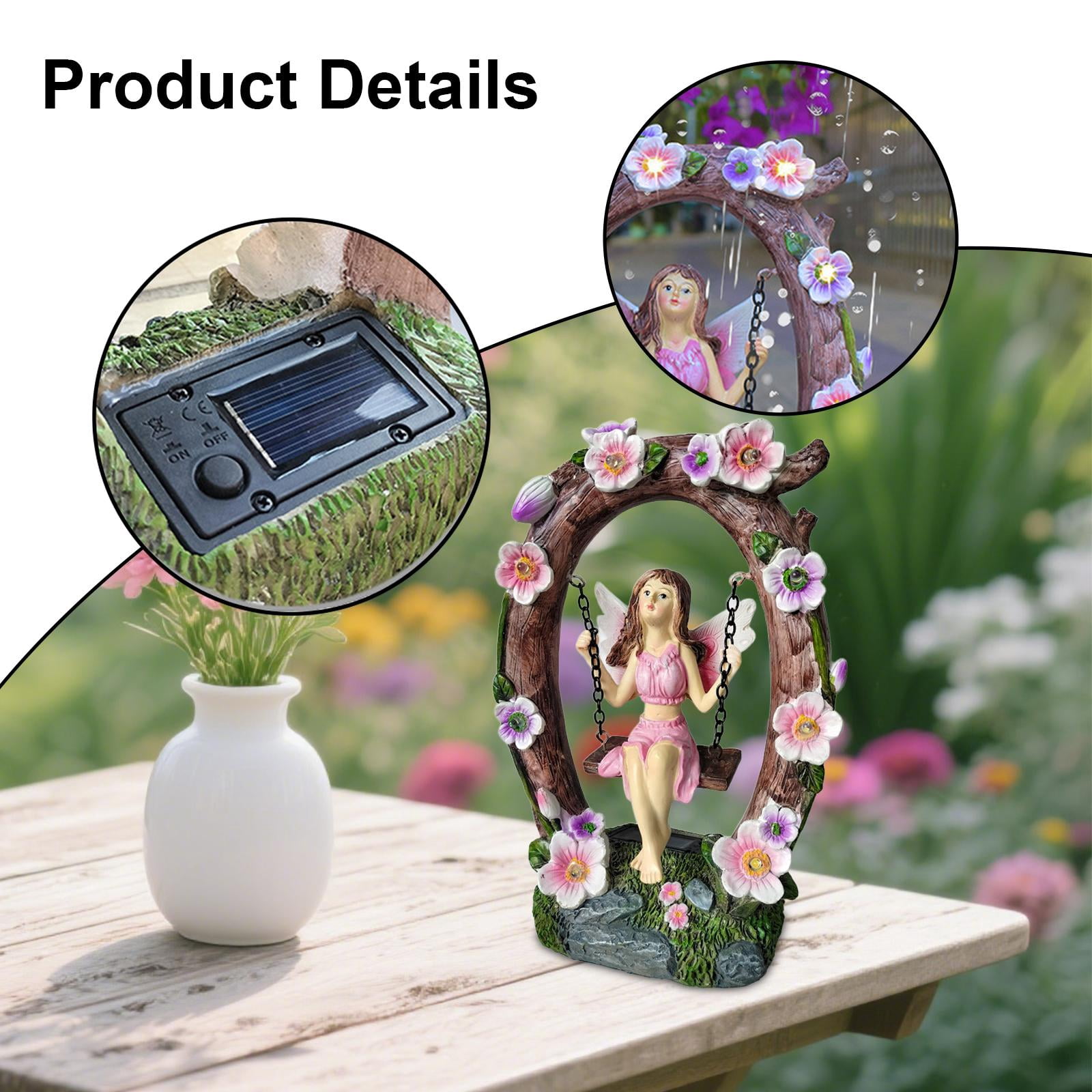 simhoa Fairy Garden Statue, Fairy Sculpture, Solar Powered, Unique Resin Figurine, Handicraft, Charming Ornament, Garden Decoration for Patio And Yard
