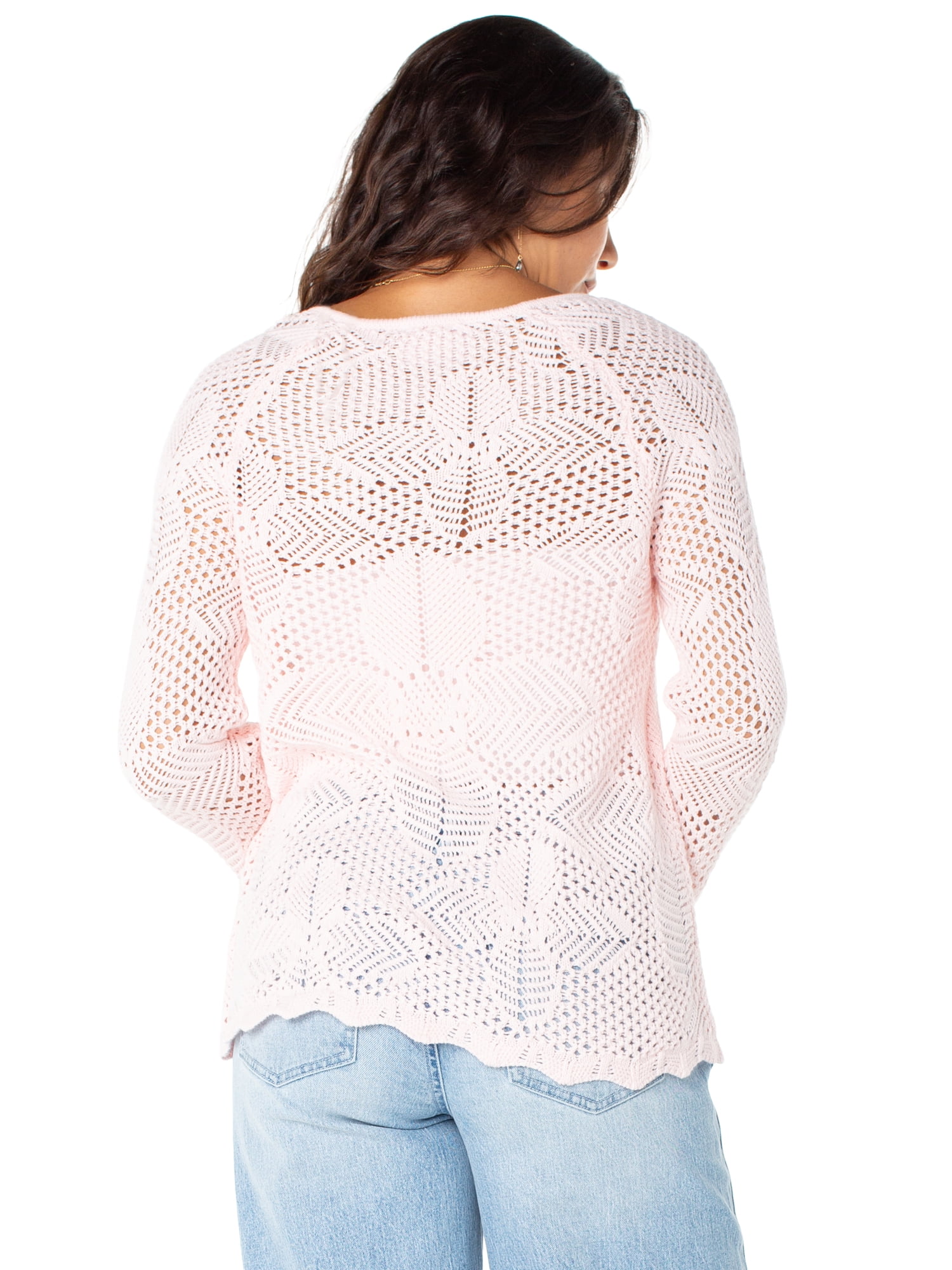 Celebrity Pink Women's Long Tie Front Crochet Cardigan, Sizes XS-XXXL