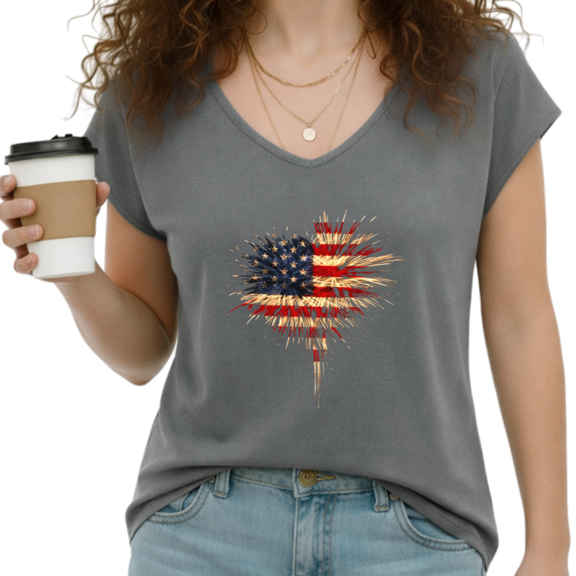 UNISHE Women's American Flag Heart Print Dark Gray V-Neck Sleeveless T-Shirt S-5XL Crewneck Tank Top