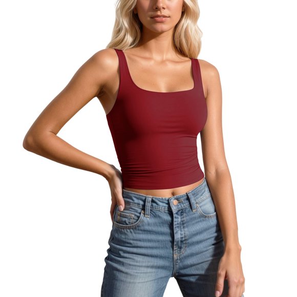 Women'S Sexy Strappy Tank Top Sleeveless Camisole Tight Fitted Stretch Basic Layering Inner Wear Casual Summer Tops Women'S Tanks & Camis Red L