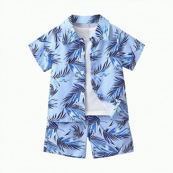 Boys Clothes Baby Toddler Set Children's Spring Summer Cotton Hawaii Print Short-sleeved Running Suit 6M 12M 18M 24M 3T 4T T-Shirt Tops Shorts T-shirt Outfits School Wear Two Pieces