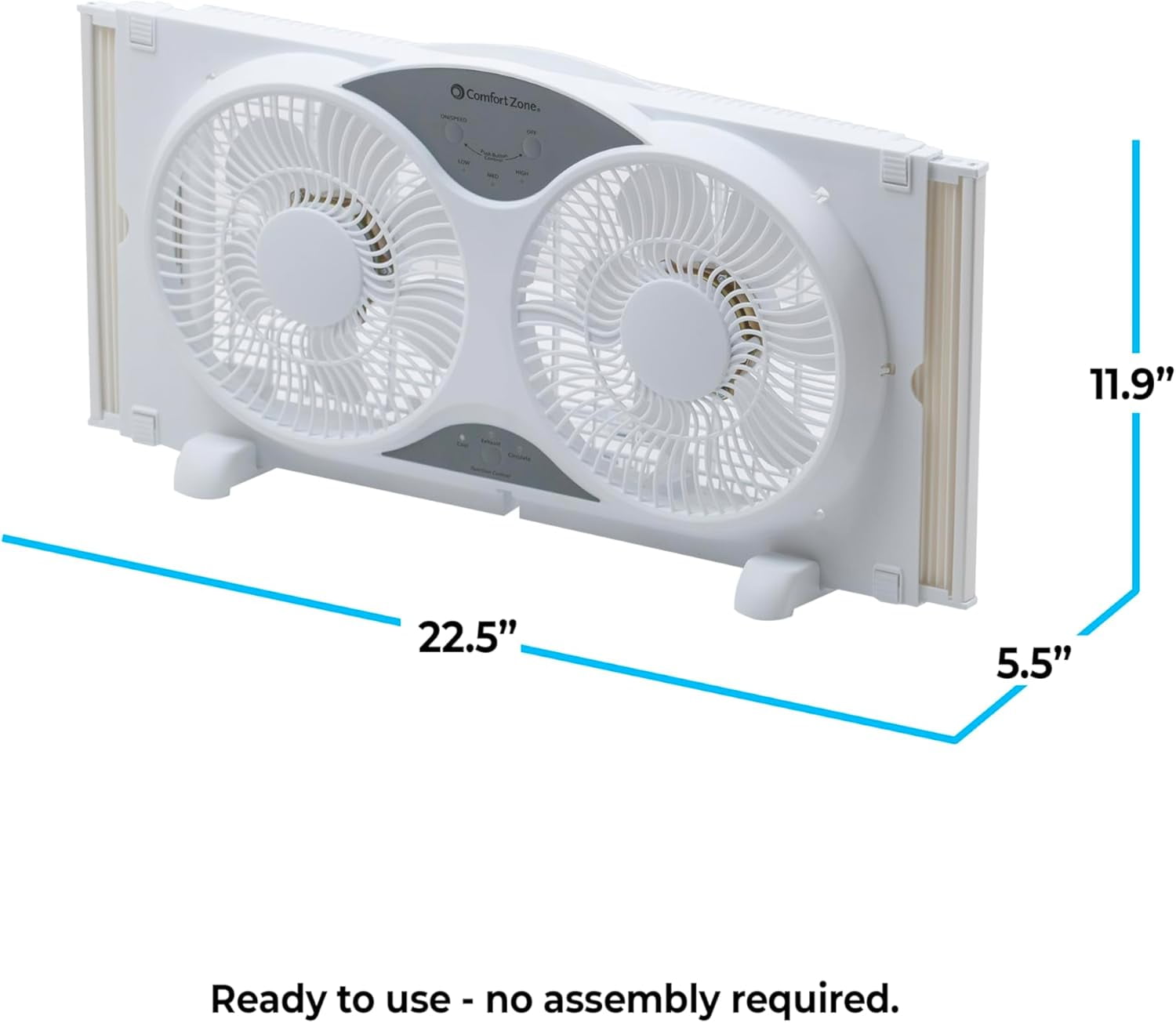 Comfort Zone 9" Smart Reversible Twin Window Fan with WiFi & Remote Control