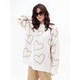 thumbnail image 5 of Women'S Casual Heart Print Crew Neck Long Sleeve Knit Top Loose Pullover Sweater Khaki One Size, 5 of 8