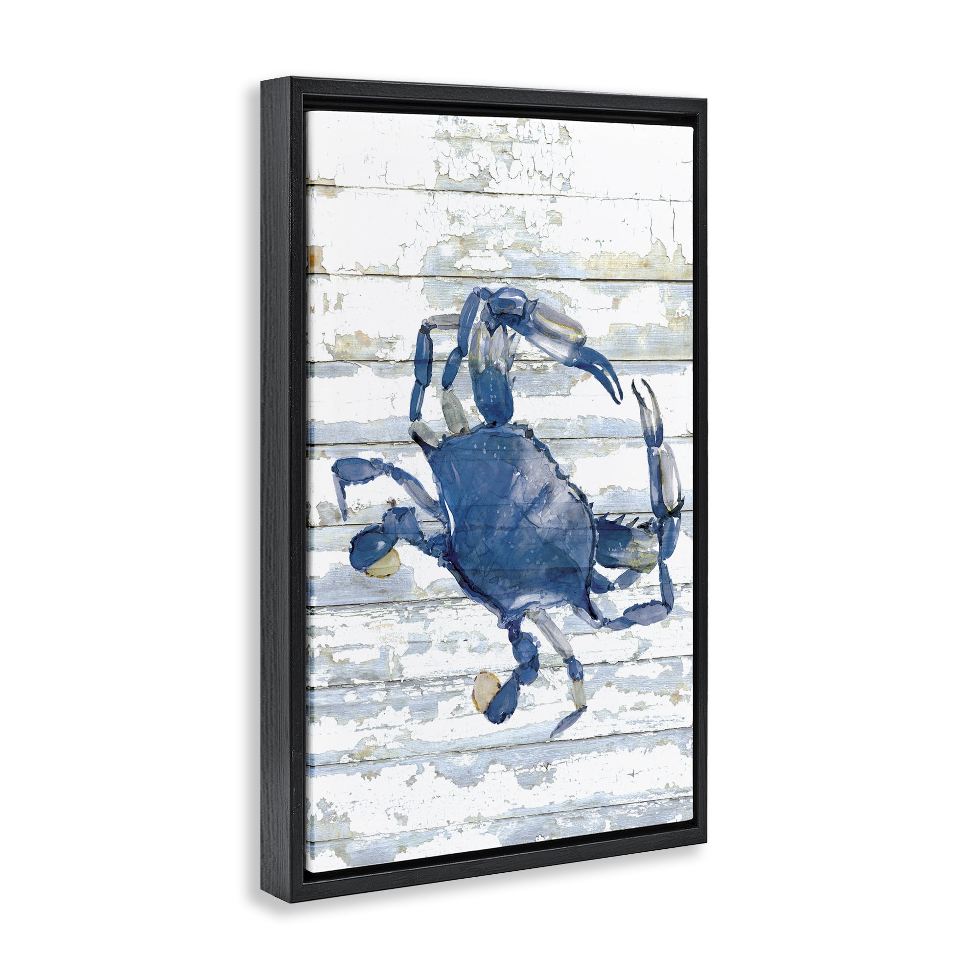 Stupell Industries Distressed Blue Ocean Crab Animals Painting Black Floater Framed Canvas Art Print Wall Art, 17 x 25