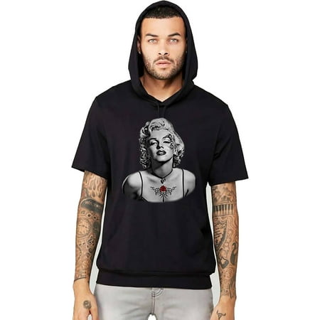 Men's Marilyn Monroe Face Tattoo KT T127 C7 Black Short Sleeve Hoodie T-Shirt Large