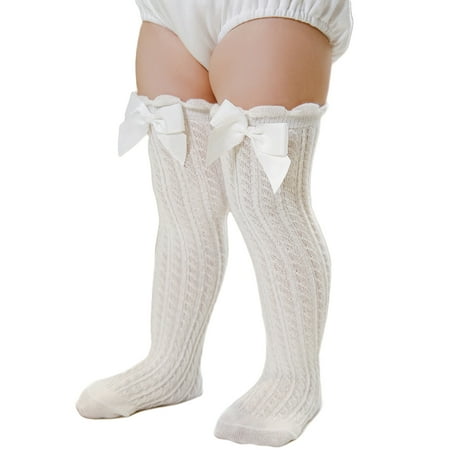 

Biayxms Kids Socks Solid Color Cotton Stockings Long Tube Socks with Bowknot for Spring Summer Pink/Gray/White/Beige