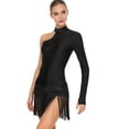 thumbnail image 4 of iiniim Women's Latin Dance Dress Single Long Sleeve Backless Rhinestone Fringe Ballroom Party Black L, 4 of 7