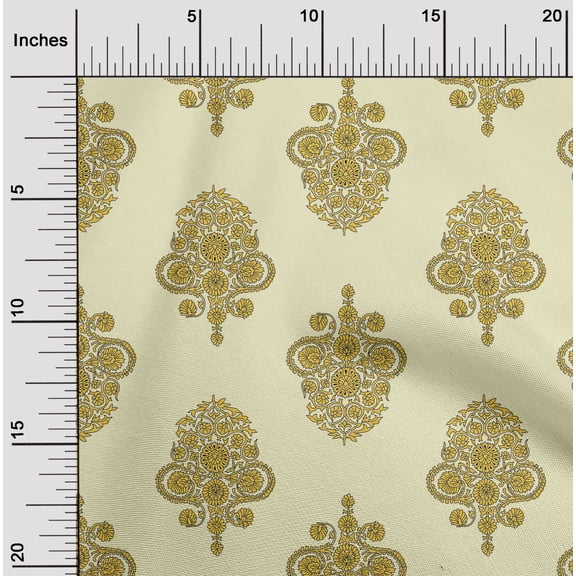 oneOone Viscose Chiffon Fabric Leaves & Floral Block Printed Fabric 1 Yard 42 Inch Wide