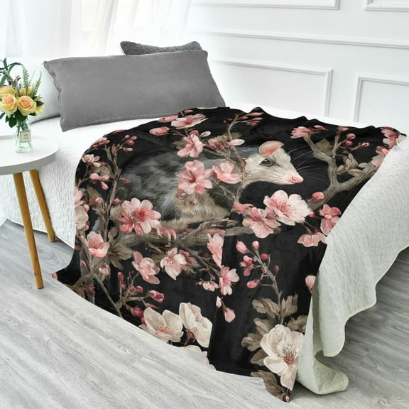 70x55 Inches Glow in The Dark Blanket Cozy Throw Camping Blankets for Home and Outdoor Use Watercolor Opossum Pattern