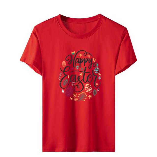 Tops con estampado de Pascua de manga corta con cuello redondo para mujer Fridja bn4244