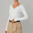 thumbnail image 5 of Womens Slimming Fit Basic Tops, Long Sleeve Shirts for Women Spring Summer Casual Solid Color Slim Cropped Button Up V Neck T-Shirts, 5 of 5