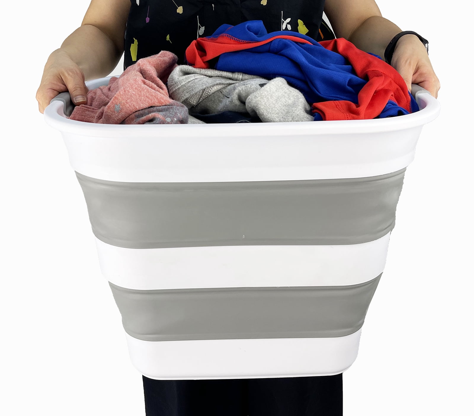 SAMMART 40L (10.5 Gallon) Collapsible Plastic Laundry Basket - Foldable Pop Up Storage Container/Organizer - Portable Laundry Hamper - Space Saving Washing Tub