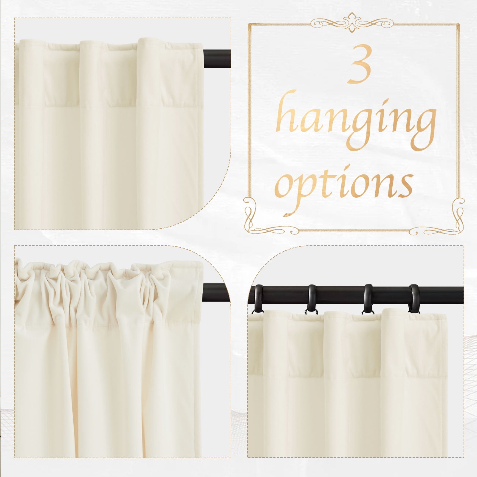 NICETOWN Velvet Curtains, Thermal Insulated Drapes Rod Pocket/Back Tab Room Darkening Sound Reducing Luxury Velvet Window Curtains for Living Room, Ivory White, 52"x84", 2 Panels