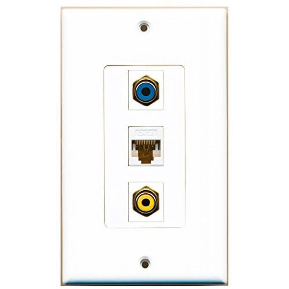 RiteAV - 1 Port RCA Yellow and 1 Port RCA Blue and 1 Port Cat6 Ethernet White Decorative Wall Plate Decorative