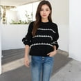 thumbnail image 4 of Women's Oversized Cable Knit Sweater with Contrast Stripes - Small, Black, 4 of 6