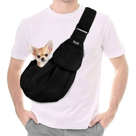 Pet Sling  Hand Free Dog Sling Carrier Adjustable Padded Strap Tote Bag Breathable Cotton Shoulder Bag Front Pocket Safety Belt Carrying Small Dog Cat Puppy Machine Washable (BN  S)