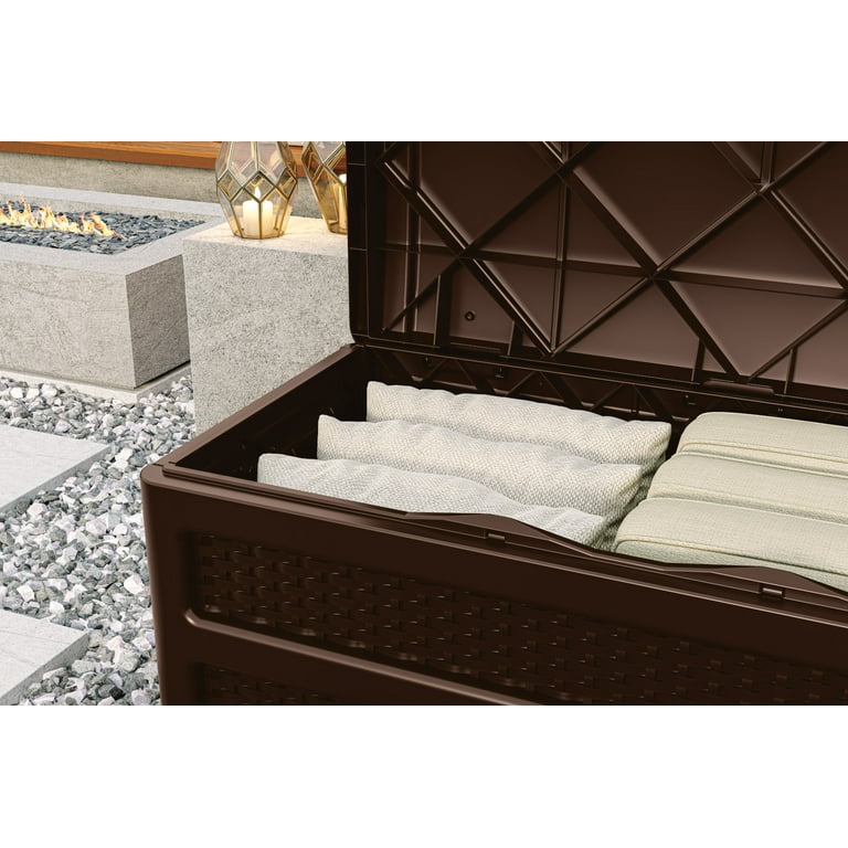 Suncast 24 in. W X 24 in. D Brown Plastic Deck Box with Seat 73 gal Suncast 24 in. W X 24 in. D Brown Plastic Deck Box with Seat 73 gal