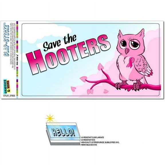 Save the Hooters Owl Breast Cancer Awareness Pink Ribbon Automotive Car Window Locker Bumper Sticker