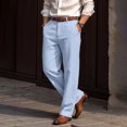 thumbnail image 5 of JoveMarine Men's Linen Pants Casual - Lightweight Breathable Summer Trousers with Drawstring Elastic Waist, Everyday Comfort,Sky Blue 3XL, 5 of 5