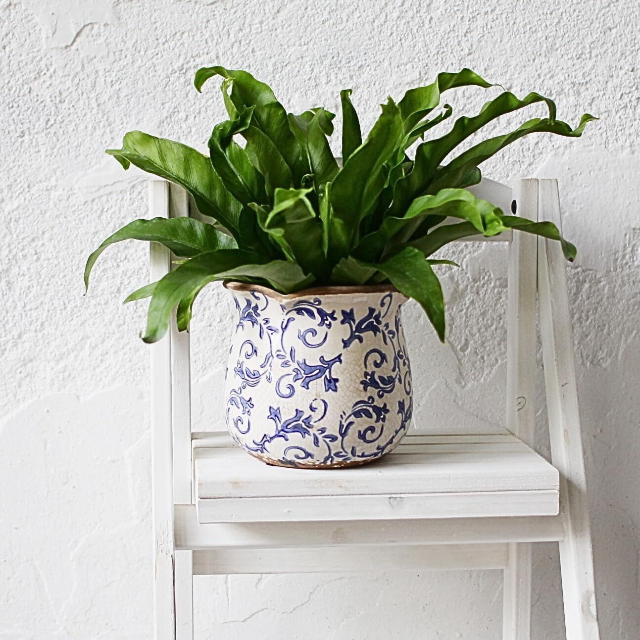 Ceramic Pots for Plants, Vintage Plant Pot with Drainage Hole, 6.11in. Planter for Indoor Plants, Crackle Glaze Finish Flower Pot, Perfect Tuscan Ceramic Planter for Gardening, Blue Swirls