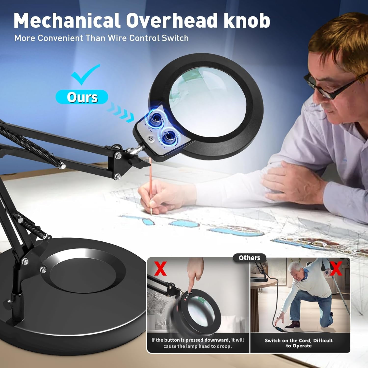 Magnifying Glass with Light and Stand, KIRKAS Upgraded Infinite Color Modes & Brightness LED 2in1 Desk Clamp Magnifying Lamp, Hands Lighted Magnifier Light for Reading Crafts Jewelry Workbench