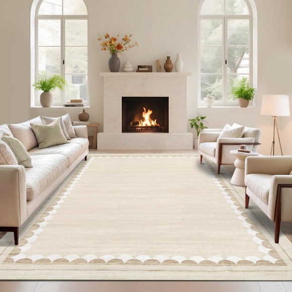 9x12 Washable Area Rug for Living Room – Large Non Slip Rug with Rubber Backing, Soft Neutral Low Pile Carpet for Bedroom, Dining Room & Farmhouse