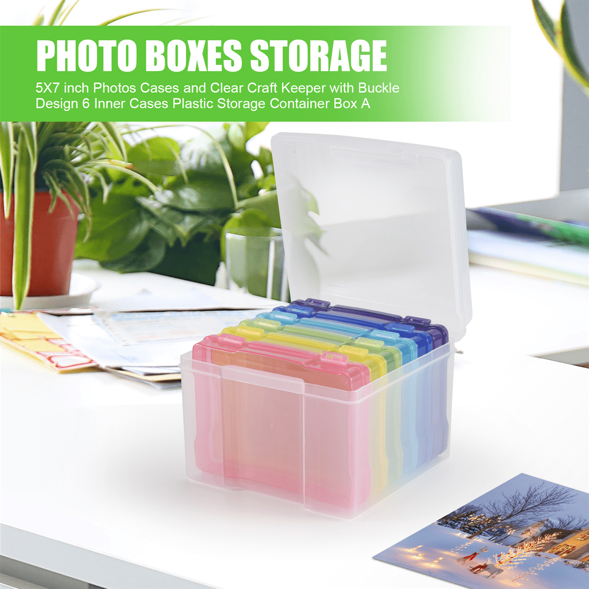 5X7 inch Photos Cases and Clear Craft Keeper with Buckle Design 6 Inner Cases Plastic Storage Container Box A