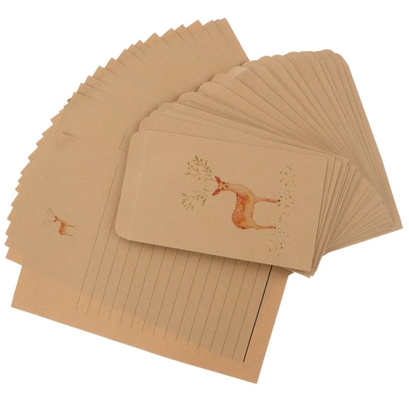 WEUVEB 30Pcs Brown Kraft Paper Envelopes and Vintage Writing Paper for Personal Notes