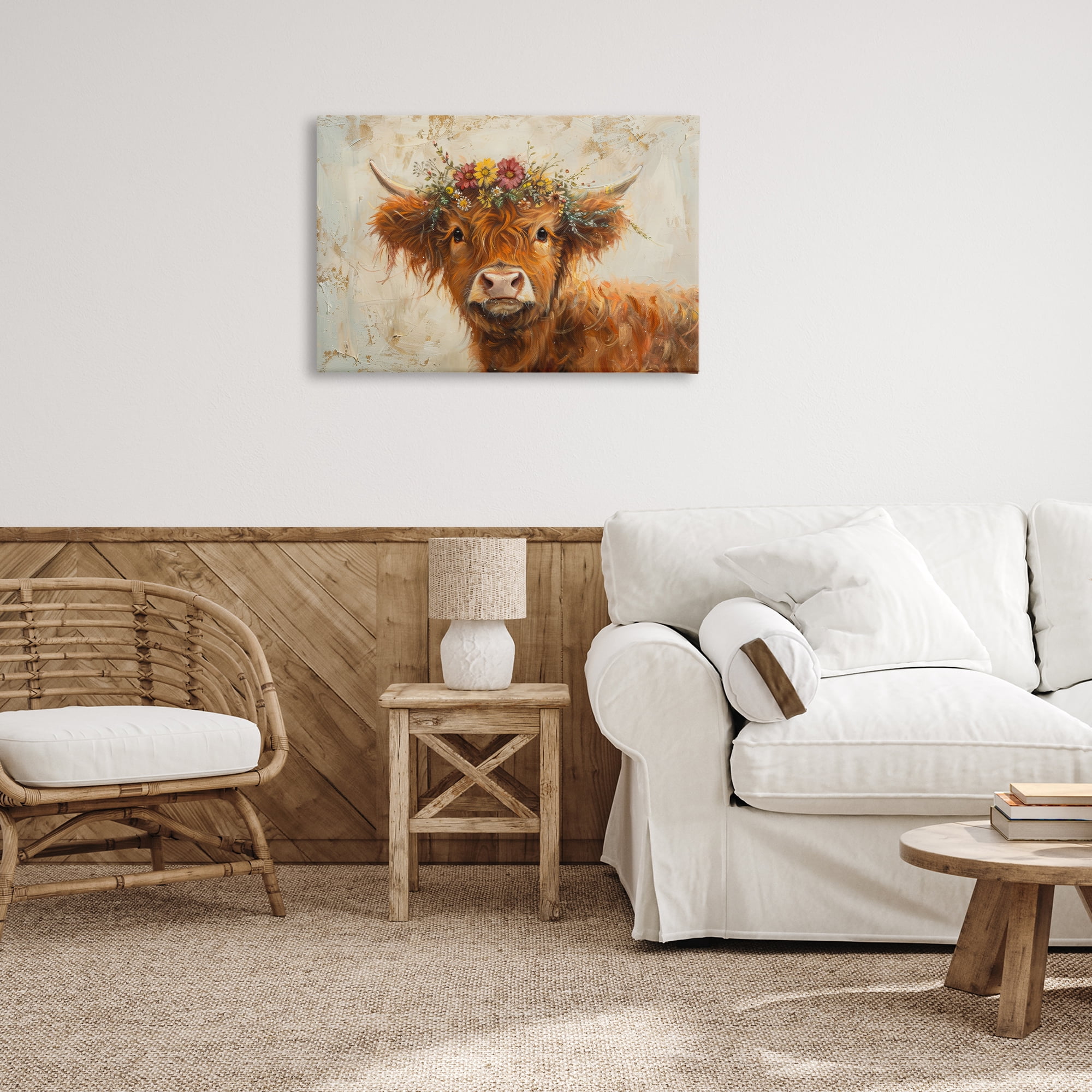 Stupell Industries Floral Crown Highland Animals & Insects Painting Gallery Wrapped Canvas Art Print Wall Art, 30 x 20