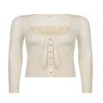 thumbnail image 3 of omen Girls Lace Patchwork Tie Up T-Shirt Spring Long Sleeve Square Collar Slim Crop Tops Tees Black M, 3 of 9
