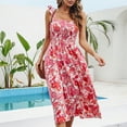 thumbnail image 7 of USSUMA Summer Dresses for Women 2022 Spaghetti Strap Boho Floral Dress Wedding Guest Knee Length Smocked Aline Flowy Sun Dresses Casual Sleeveless Midi Square Neck Beach Party Sundresses, 7 of 7
