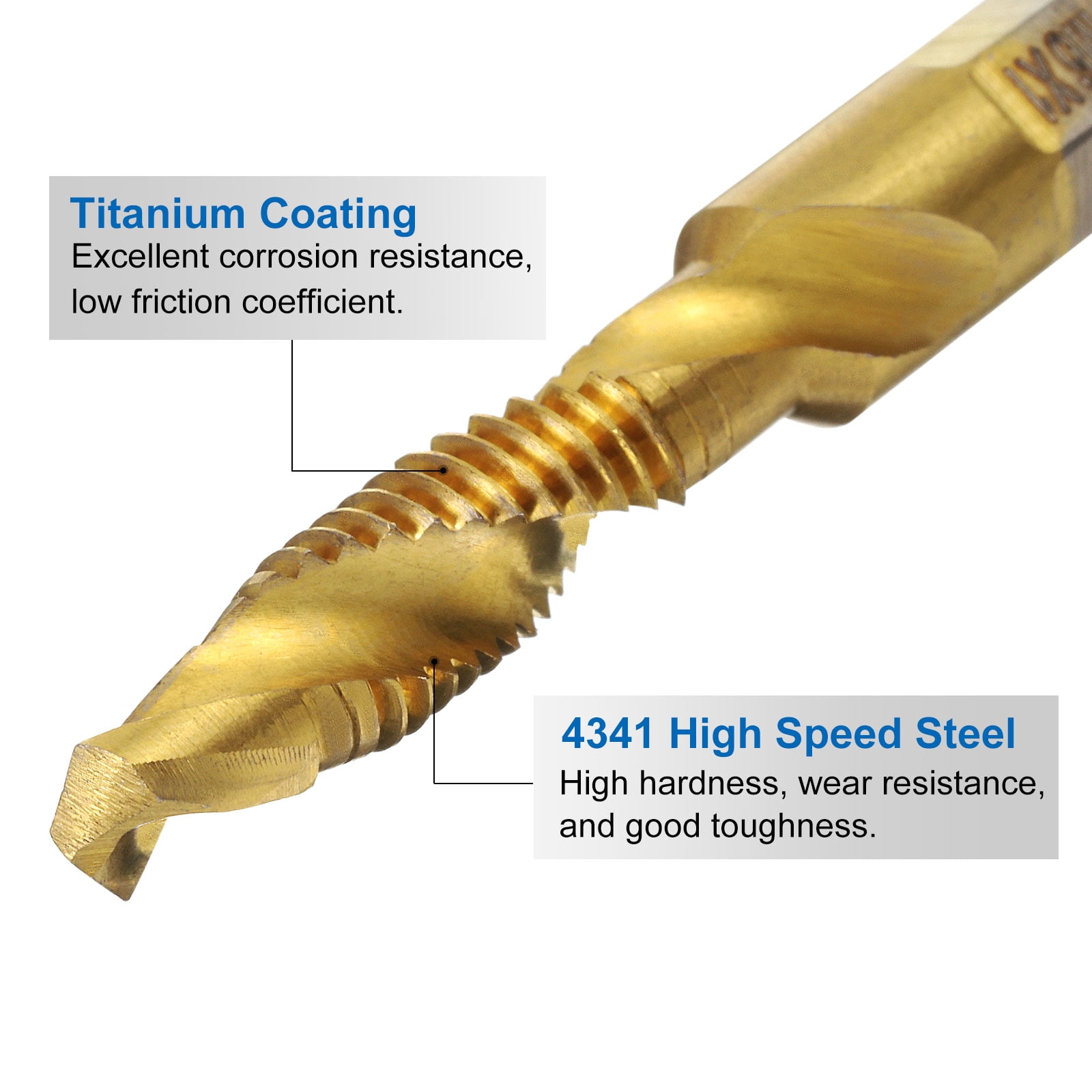 Uxcell 13 Pieces Combination Drill and Tap Bit Set, SAE 6-32NC to 1/4-20NC Metric M3 to M10 Taps Ti-Coated with Adapter