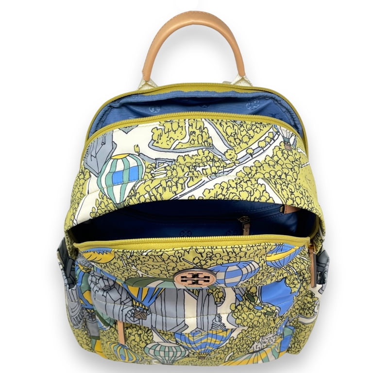 Tory Burch multicolor printed backpack with tan leather trim, top handle bag. Tory Burch Women main image 3
