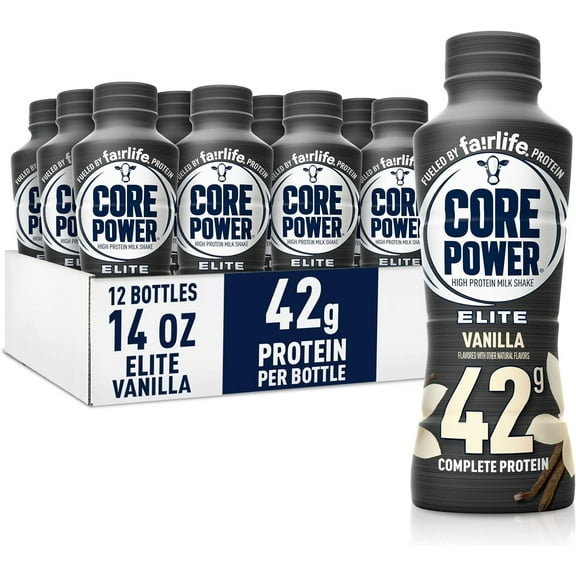 ,Core Power Fairlife Elite 42g High Protein Milk Shake, Ready To Drink for Workout Recovery, Vanilla, 14 fl oz, Pack of 12