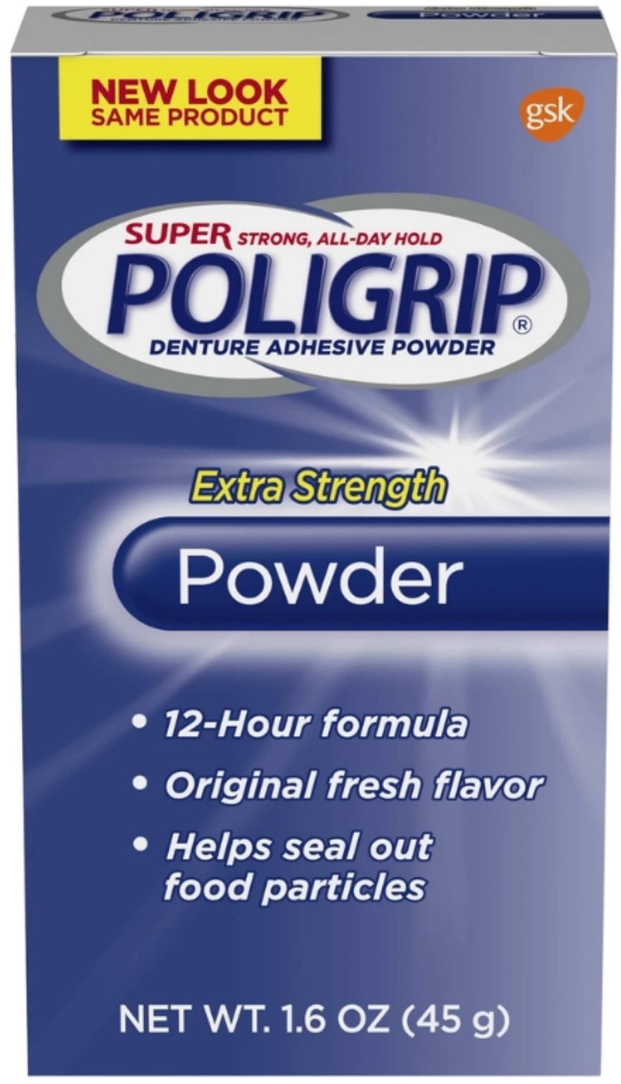 SUPER POLIGRIP Extra Strength Denture Adhesive Powder 1.60 oz (Pack of