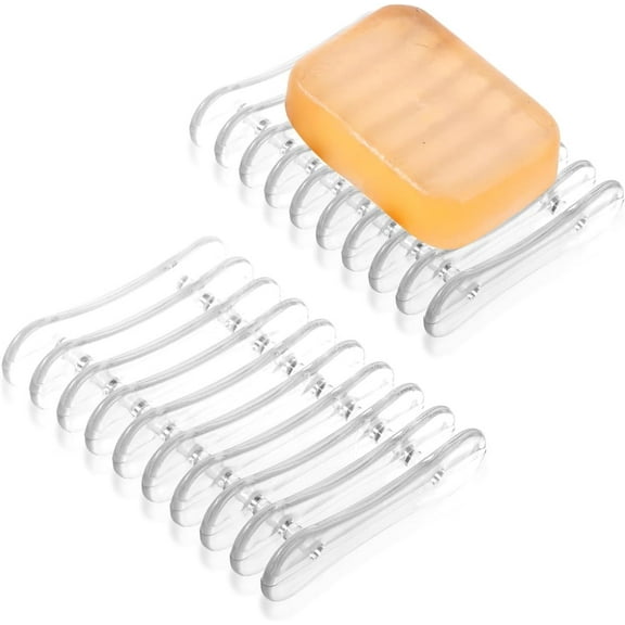 NOGIS 2 Pieces Plastic Bar Soap Holder Soap Tray Soap Saver Bar Dish Self Draining Soap Dishes for Soap Sponge Dryer Bathroom Toilet Shower Kitchen Restaurant Counter (Clear)