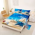 thumbnail image 2 of Castle Fairy Bright Cartoon Underwater Still Life King Sheets 4pcs,Starfish Seashell Coral Scene Bedding,Cyan Cream,1 Fitted Sheet,1 Flat Sheet and 2 Pillowcases, 2 of 6
