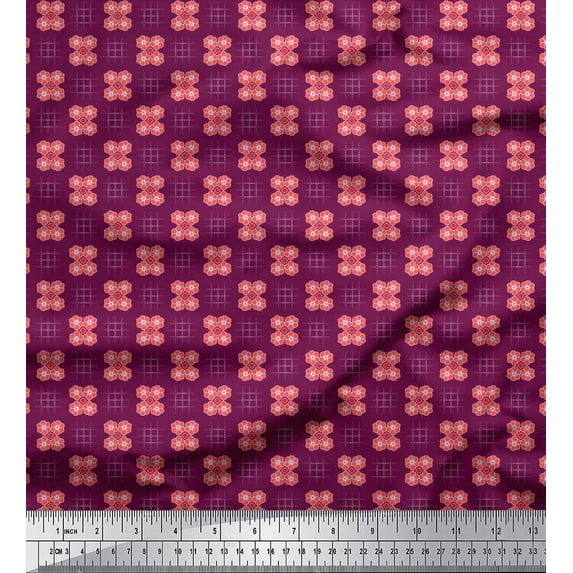 Soimoi Cotton Duck Fabric Dotted Check & Floral Artistic Print Fabric by Yard 56 Inch Wide